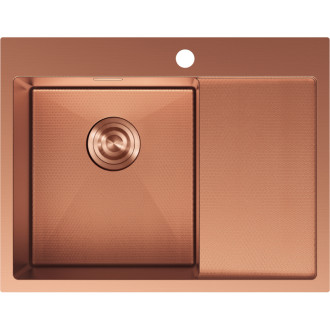 Jednodrezový oceľový drez Mexen Exar s odkvapkávačom, ľavý, 620 x 480 mm, medená HC - 6431621005L-65HC