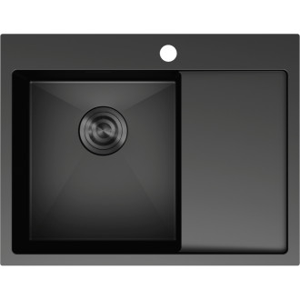 Jednodrezový oceľový drez Mexen Exar s odkvapkávačom, ľavý, 620 x 480 mm, čierny - 6431621005L-70