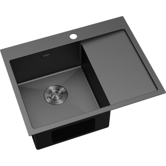 Jednodrezový oceľový drez Mexen Exar s odkvapkávačom, ľavý, 620 x 480 mm, čierny - 6431621005L-70