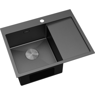 Jednodrezový oceľový drez Mexen Exar s odkvapkávačom, ľavý, 620 x 480 mm, čierny HC - 6431621005L-70HC