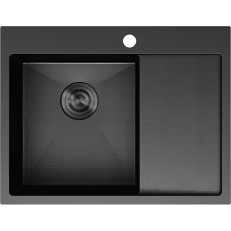 Jednodrezový oceľový drez Mexen Exar s odkvapkávačom, ľavý, 620 x 480 mm, čierny HC - 6431621005L-70HC