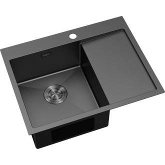 Jednodrezový oceľový drez Mexen Exar s odkvapkávačom, ľavý, 620 x 480 mm, čierny HC - 6431621005L-70HC