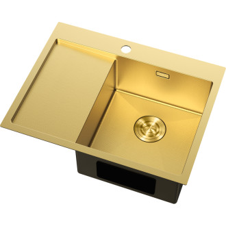 Jednodrezový oceľový drez Mexen Exar s odkvapkávačom, pravý, 620 x 480 mm, zlatá HC - 6432621005P-55HC