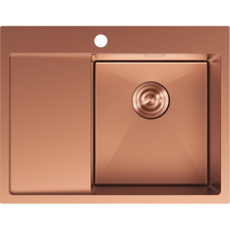 Jednodrezový oceľový drez Mexen Exar s odkvapkávačom, pravý, 620 x 480 mm, meď - 6432621005P-65