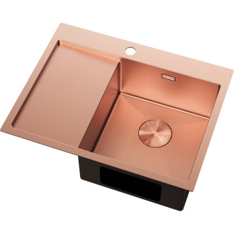 Jednodrezový oceľový drez Mexen Exar s odkvapkávačom, pravý, 620 x 480 mm, medená HC - 6432621005P-65HC