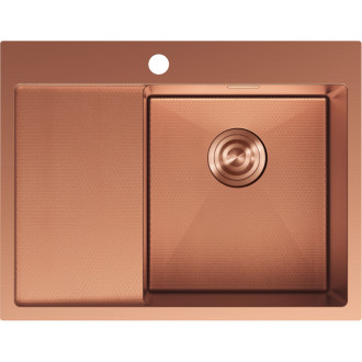 Jednodrezový oceľový drez Mexen Exar s odkvapkávačom, pravý, 620 x 480 mm, medená HC - 6432621005P-65HC