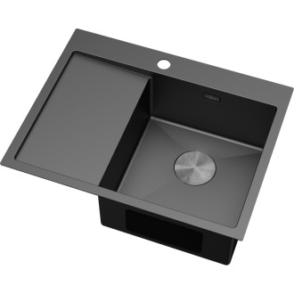 Jednodrezový oceľový drez Mexen Exar s odkvapkávačom, pravý, 620 x 480 mm, čierny - 6432621005P-70