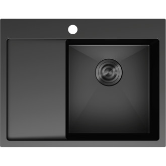 Jednodrezový oceľový drez Mexen Exar s odkvapkávačom, pravý, 620 x 480 mm, čierny - 6432621005P-70