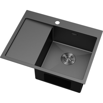 Jednodrezový oceľový drez Mexen Exar s odkvapkávačom, pravý, 620 x 480 mm, čierny - 6432621005P-70