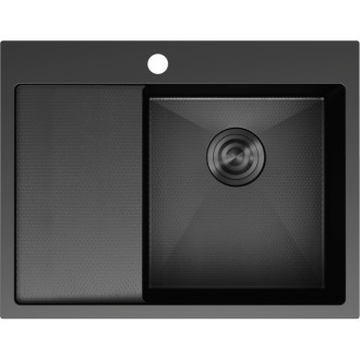 Mexen Exar oceľový drez s jedným drezom a odkvapkávačom, pravý, 620 x 480 mm, čierny HC -6432621005P-70HC