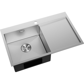 Jednodrezový oceľový drez Mexen Exar s odkvapkávačom, ľavý, 780 x 480 mm, nerezová oceľ - 6433781010L-01