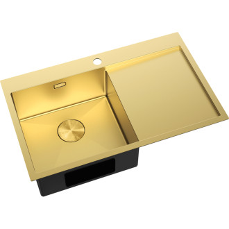 Jednodrezový oceľový drez Mexen Exar s odkvapkávačom, ľavý, 780 x 480 mm, zlatý - 6433781010L-55