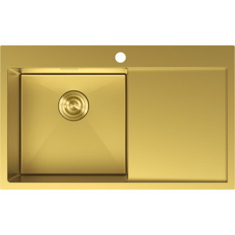 Jednodrezový oceľový drez Mexen Exar s odkvapkávačom, ľavý, 780 x 480 mm, zlatý - 6433781010L-55