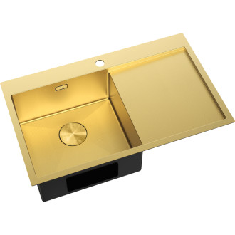Jednodrezový oceľový drez Mexen Exar s odkvapkávačom, ľavý, 780 x 480 mm, zlatá HC - 6433781010L-55HC