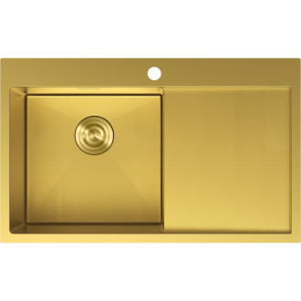 Jednodrezový oceľový drez Mexen Exar s odkvapkávačom, ľavý, 780 x 480 mm, zlatá HC - 6433781010L-55HC