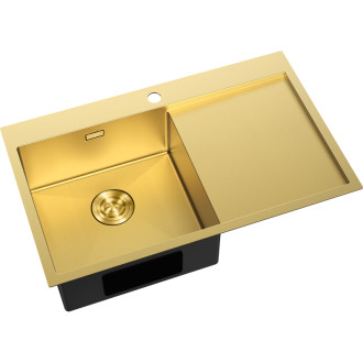 Jednodrezový oceľový drez Mexen Exar s odkvapkávačom, ľavý, 780 x 480 mm, zlatá HC - 6433781010L-55HC