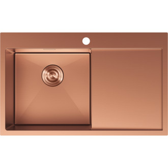 Jednodrezový oceľový drez Mexen Exar s odkvapkávačom, ľavý, 780 x 480 mm, meď - 6433781010L-65