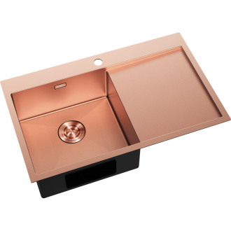 Jednodrezový oceľový drez Mexen Exar s odkvapkávačom, ľavý, 780 x 480 mm, medená HC - 6433781010L-65HC