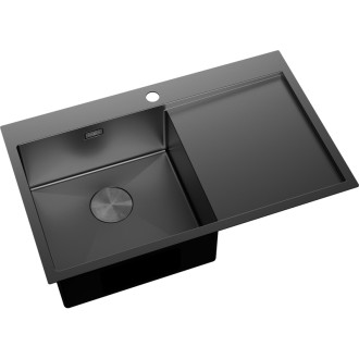 Jednodrezový oceľový drez Mexen Exar s odkvapkávačom, ľavý, 780 x 480 mm, čierny - 6433781010L-70