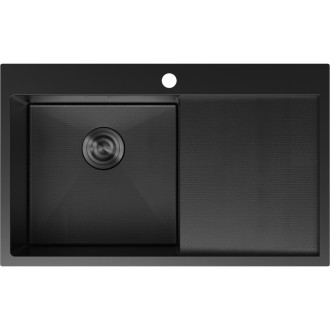 Jednodrezový oceľový drez Mexen Exar s odkvapkávačom, ľavý, 780 x 480 mm, čierny HC - 6433781010L-70HC