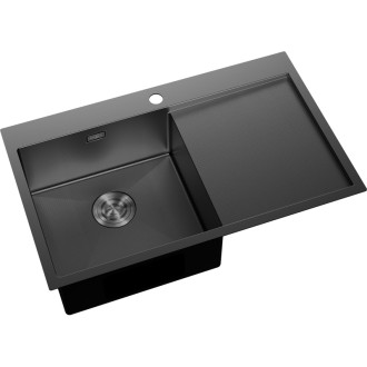 Jednodrezový oceľový drez Mexen Exar s odkvapkávačom, ľavý, 780 x 480 mm, čierny HC - 6433781010L-70HC