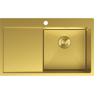 Jednodrezový oceľový drez Mexen Exar s odkvapkávačom, pravý, 780 x 480 mm, zlatý - 6434781010P-55