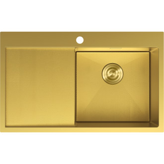 Oceľový drez Mexen Exar s jedným drezom a odkvapkávačom, pravý, 780 x 480 mm, zlatá HC - 6434781010P-55HC