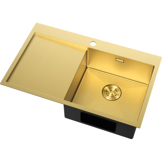 Oceľový drez Mexen Exar s jedným drezom a odkvapkávačom, pravý, 780 x 480 mm, zlatá HC - 6434781010P-55HC