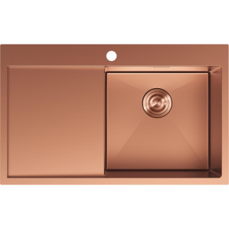 Jednodrezový oceľový drez Mexen Exar s odkvapkávačom, pravý, 780 x 480 mm, meď - 6434781010P-65