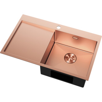 Jednodrezový oceľový drez Mexen Exar s odkvapkávačom, pravý, 780 x 480 mm, meď - 6434781010P-65