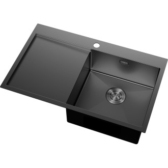 Jednodrezový oceľový drez Mexen Exar s odkvapkávačom, pravý, 780 x 480 mm, čierny - 6434781010P-70