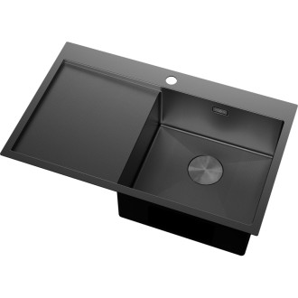 Jednodrezový oceľový drez Mexen Exar s odkvapkávačom, pravý, 780 x 480 mm, čierny HC - 6434781010P-70HC