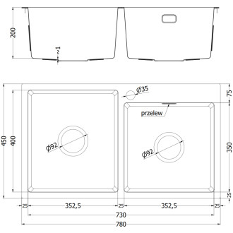 Mexen Xorin dvojdrezový oceľový drez 780 x 450 mm, meď - 6441782000-65