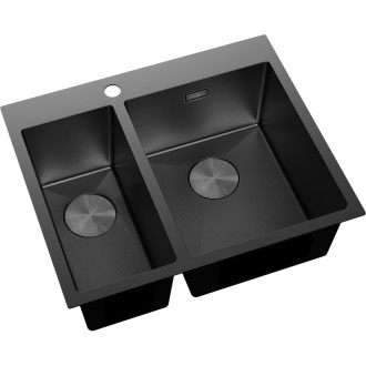 Oceľový drez Mexen Flexo, 1,5 drezu, 610 x 510 mm, čierny HC - 6446611500-70HC