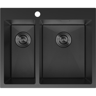 Oceľový drez Mexen Flexo, 1,5 drezu, 610 x 510 mm, čierny HC - 6446611500-70HC