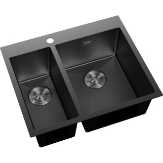 Oceľový drez Mexen Flexo, 1,5 drezu, 610 x 510 mm, čierny HC - 6446611500-70HC