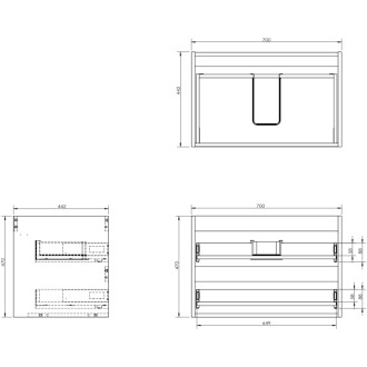 Mexen Orio kúpeľňová skrinka pod umývadlo 70 cm, 2 zásuvky, matný grafit - 91A10-07047-2-BFF66