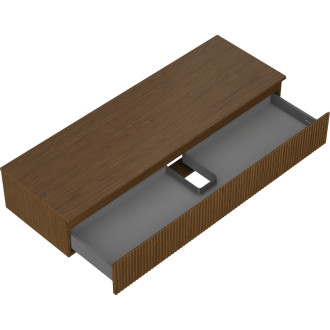 Mexen Rivel kúpeľňová skrinka pod umývadlo 140 cm s pracovnou doskou, 1 zásuvka, drážkovaná, orech - 91A20-14023-1-BFC86