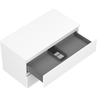 Mexen Rivel kúpeľňová skrinka pod umývadlo 90 cm s doskou, 2 zásuvky, drážkovaná, matná biela - 91A20-09047-2-BFFC01