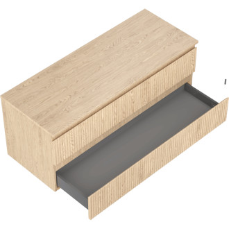 Mexen Rivel kúpeľňová skrinka pod umývadlo 120 cm s pracovnou doskou, 2 zásuvky, drážkovaná, dub - 91A20-12047-2-BFFC81