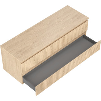 Mexen Rivel kúpeľňová skrinka pod umývadlo 140 cm s pracovnou doskou, 2 zásuvky, drážkovaná, dub - 91A20-14047-2-BFFC81