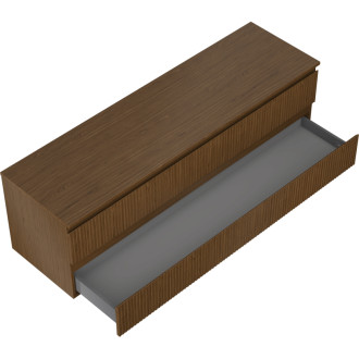 Mexen Rivel kúpeľňová skrinka pod umývadlo 160 cm s pracovnou doskou, 2 zásuvky, drážkovaná, orech - 91A20-16047-2-BFFC86