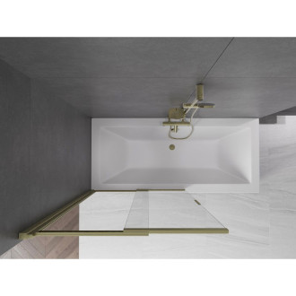 Mexen Fox posuvná vaňová zástena s 2 krídlami 100 x 150 cm, priehľadná, kartáčované zlato - 891-100-002-55-00