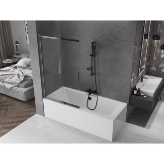 Mexen Fox 2dielna posuvná vaňová zástena 100 x 150 cm, priehľadná, kartáčovaná pištoľovo sivá - 891-100-002-66-00