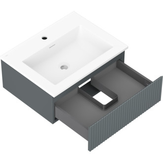 Kúpeľňová skrinka Mexen Rivel 60 cm s umývadlom Otis, 1 zásuvka, drážkovaná, grafit matný/biela matná - 91A20-06023-1-BF66-W18M01