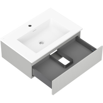 Kúpeľňová skrinka Mexen Rivel 70 cm s umývadlom Otis, 1 zásuvka, drážkovaná, matne šedá/matne biela - 91A20-07023-1-BF62-W18M01