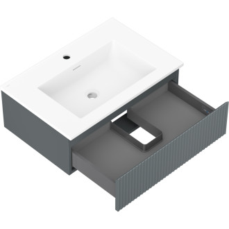 Kúpeľňová skrinka Mexen Rivel 70 cm s umývadlom Otis, 1 zásuvka, drážkovaná, grafit matný/biela matná - 91A20-07023-1-BF66-W18M01