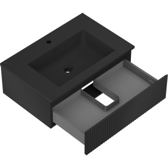 Kúpeľňová skrinka Mexen Rivel 70 cm s umývadlom Otis, 1 zásuvka, drážkovaná, matná čierna - 91A20-07023-1-BF71-W18M71