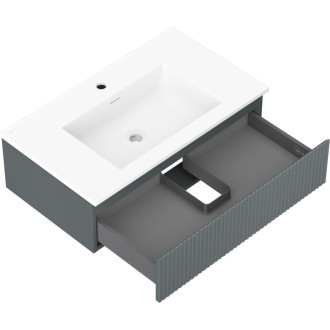 Kúpeľňová skrinka Mexen Rivel 80 cm s umývadlom Otis, 1 zásuvka, drážkovaná, grafit matný/biela matná - 91A20-08023-1-BF66-W18M01