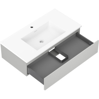 Kúpeľňová skrinka Mexen Rivel 90 cm s umývadlom Otis, 1 zásuvka, drážkovaná, matne šedá/matne biela - 91A20-09023-1-BF62-W18M01